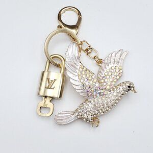 Authentic Louis Vuitton Lock & Key with Unbranded Dove Charm, Keychain